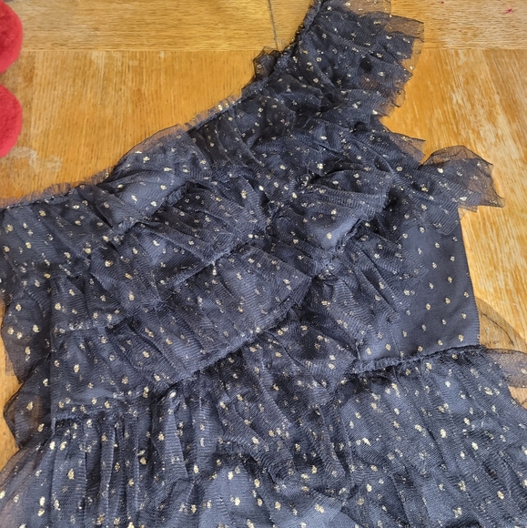 Bcbgmaxazria Dress Ruffles Layered Black Gold One Shoulder Party Prom Nightout - Picture 4 of 16